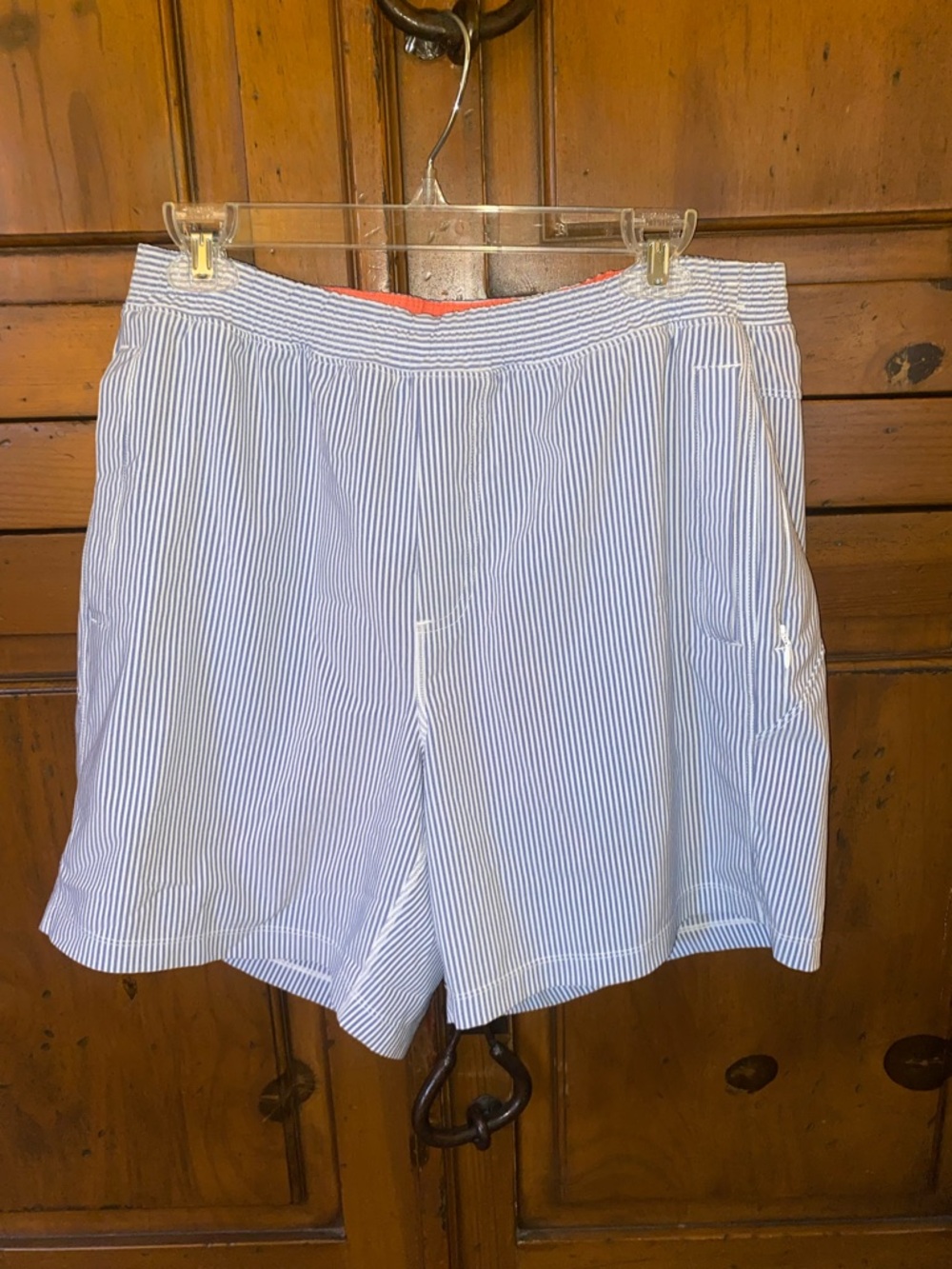 BIRDDOGS Seersucker Striped Athletic Shorts-XL-Blue/White-Lined